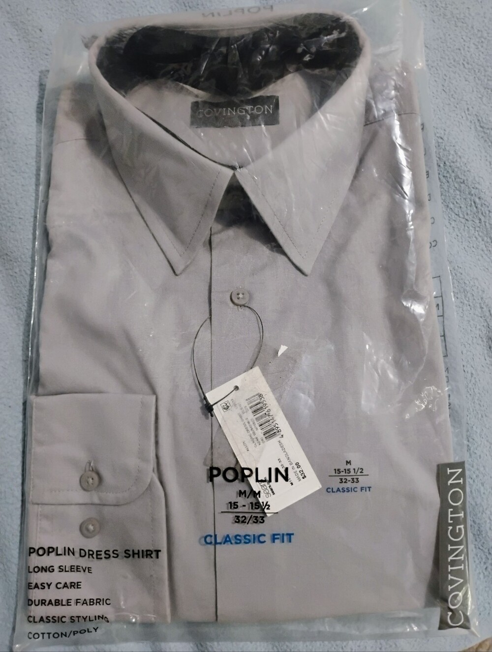 Sears Covington Men’s Poplin Classic Fit Light Gray Dress Shirt